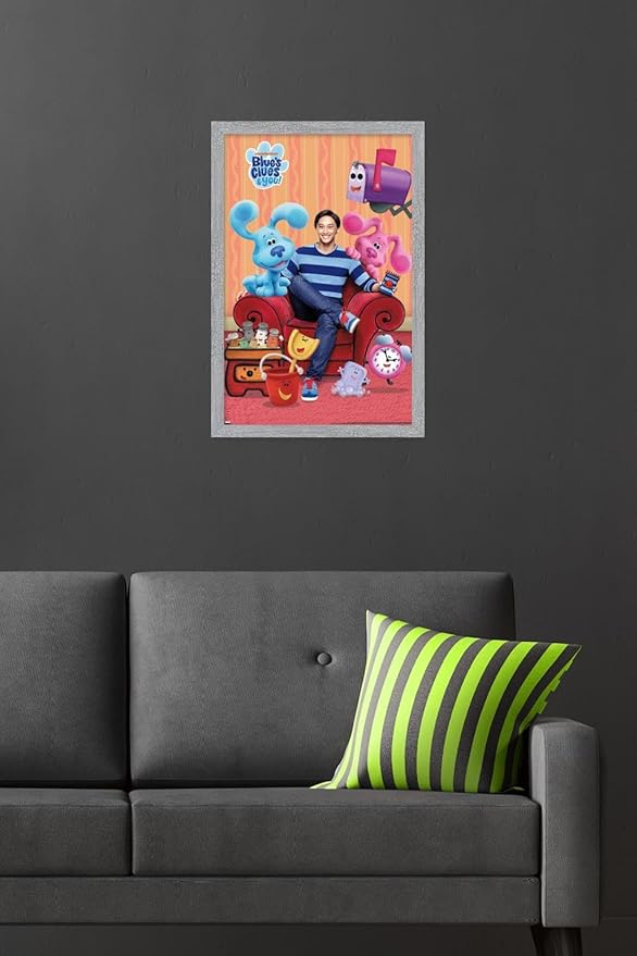 Nickelodeon Blue's Clues - Group Wall Poster, 22.4L" x 14.7W", Gray Framed Version