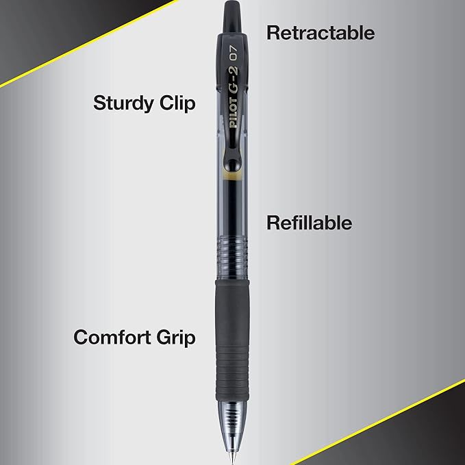 Pilot, G2 Premium Gel Roller Pens, Fine Point 0.7 mm, Gray, Pack of 12