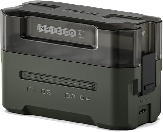Tilta NP-FZ100 Portable Charging Station - Green | Charge 4 Batteries w/USB-C PD 45W Fast Charge | Safe for A6600, A6700, A7C, A7III, A7IV, A7RIII/IV, A7S Il, FX3,FX30,A1,ZV-E1