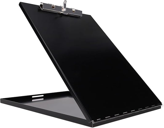 Saunders Slim Metal Clipboard with Storage, Black Single Layer Nursing Clipboard Folio, Letter Size Paper Organizer, Steel Clip with Locking Latch, Form Holder for Office, School & Work - Made in USA