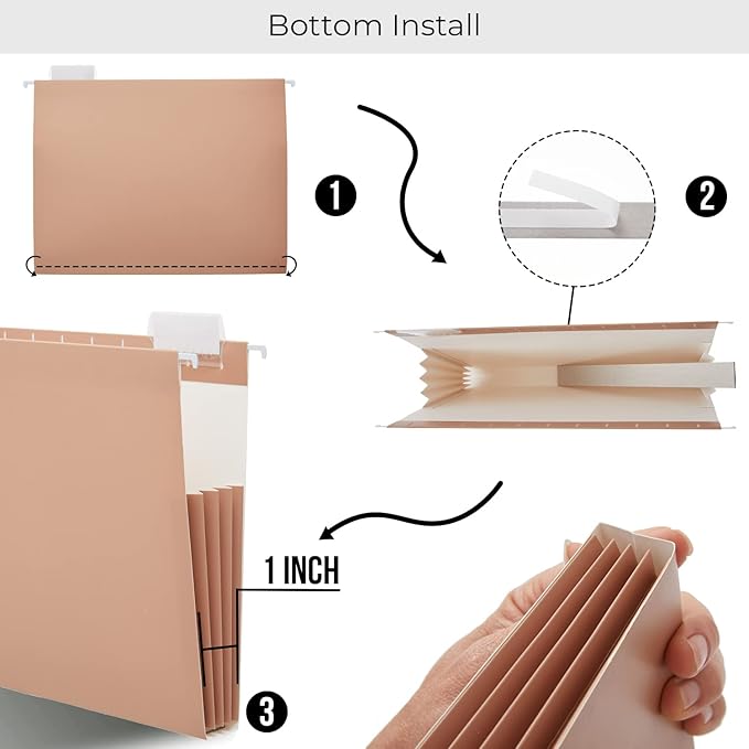 Y YOMA Letter Size - 6 Pack Extra Capacity Hanging File Folders Accordion Decorative File Folder Cute Colored Hanging Folder Organizer for Office Home with 1/5-Cut Adjustable Tabs, Natural Color