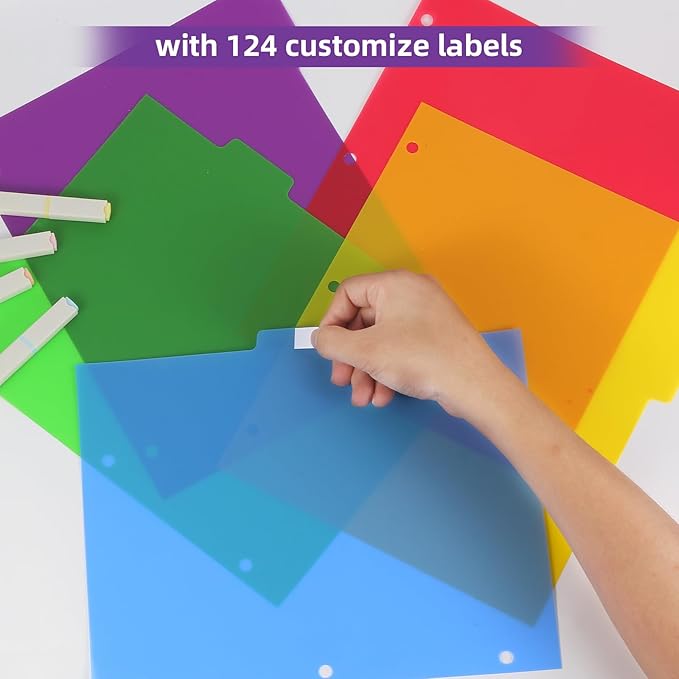 Colorful Binder Dividers with Tabs,Plastic Index with 5-Tabs,for 3 Ring Binder,6 Sets