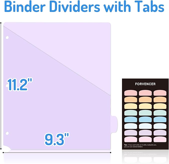 Forvencer 24 Count Dividers for 3 Ring Binder, 8 tabs Binder Dividers with Pocket for US Letter Size, Binder Dividers with Tabs for School Office and Home Organization, Multicolor, 3 Sets