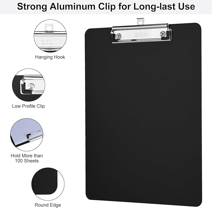 ZCZN Metal Clipboards, 18 Pack Heavy Duty Aluminum Clipboards 12 x 9 Inches, A4 Letter Sizer Document Holder with Low Profile Clip, Suitable for School, Office, Jobsite or Medical Staff, Black
