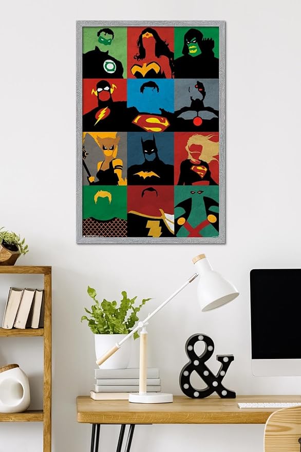 DC Comics Justice League - Minimalist Wall Poster, 34L" x 22.4W", Gray Framed Version