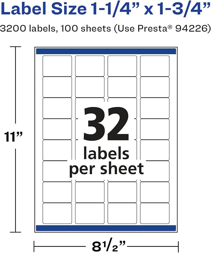 Avery Glossy White Rectangle Labels, Sure Feed Technology, 1.25" x 1.75", 3,200 Glossy White Labels, Permanent Adhesive, Laser/Inkjet Printable