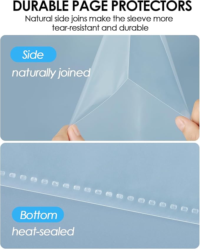 KTRIO No Holes Sheet Protectors 8.5 x 11 Inch Heavy Duty Clear Page Protectors, Plastic Paper Document Sleeves, Letter Size, Top Loading, Acid Free, 100 Pack