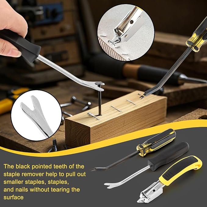 Industrial Staple Remover Heavy Duty Pro Kit - Double Pronged Tack Puller for Deep Embedded Staples, Anti-Slip Grip Handles for Carpets/Furniture/Floors