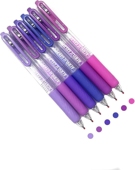 6 Colors Acrylic Gel Pens for Coloring, 0.7mm Fine Tip for Adult Coloring, Black Paper, Drawing, Journaling, Note Taking, Purple