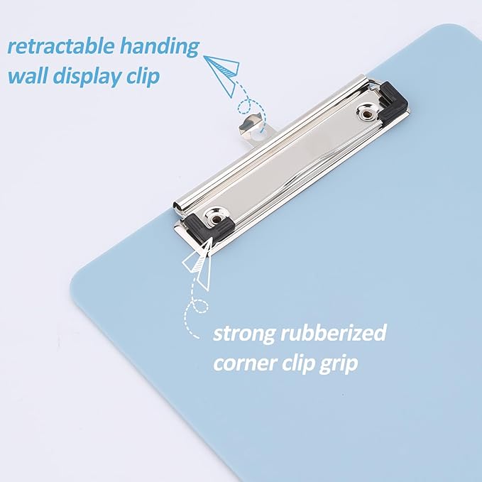 6 Pack Plastic Clipboards with Low Profile Clip, Hanging Clipboards Bulk, Clip Boards 8.5x11 Holds 100 Sheets, A4 Letter Size Clipboard for Teacher, Students, Kids, Classroom & Office