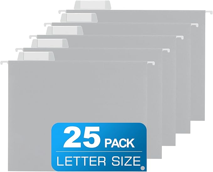 25 Packs Hanging File Folders Grey,Letter Size 8.5x11, Hanging File Folders with 1/5-cut Tabs,File Folders for Filing Cabinet,Ideal Office,School Classroom Supplies