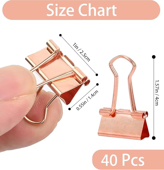 CUARUSUIKA Binder Clips Set,40Pack, 1 in Small Clip, Paper Clips for Office, Home, School, Crafts, Business(Rose Gold)