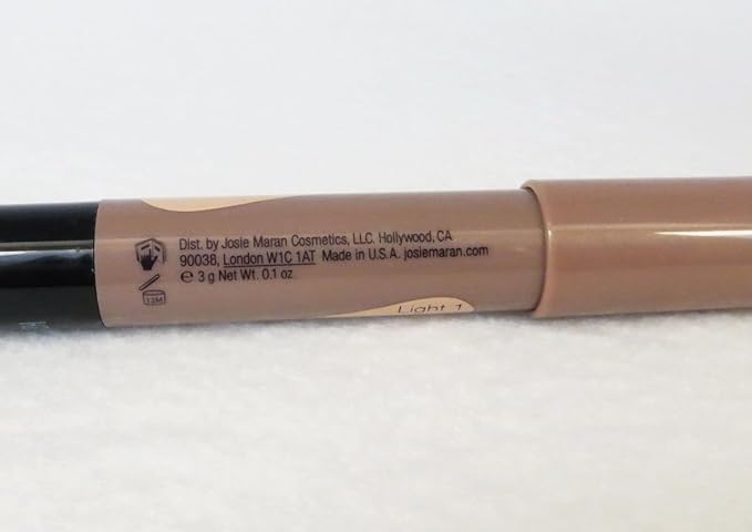 Josie Maran Argan Cream Concealer Crayon - Blemish & Under Eye Concealer Stick - Hydrating Luminous Finish with Buildable Coverage - Non-Comedogenic, Creaseless & Non-Cakey Formula - Light 1 (0.1 oz)