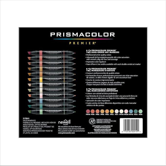 Prismacolor Premier 12-Count Dual-Ended Art Markers, Chisel and Fine Tips, Mid-Tone Colors, Professional Quality for Artists