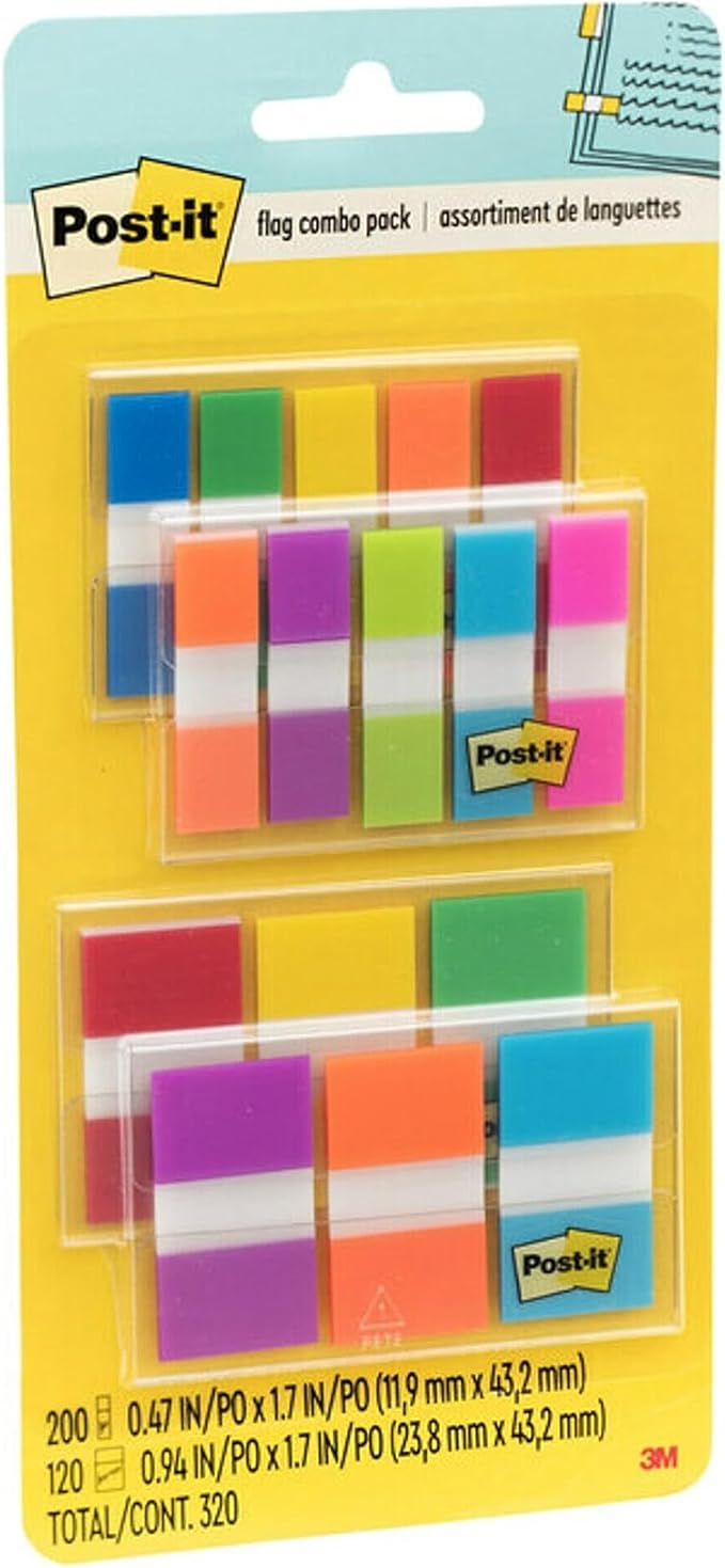Post-it Flags Combo Pack,4 On-The-Go Dispensers/Pack,120 .94 in Wide and 200 .47 in Wide Flags,Assorted Colors (683-XL1),(Pack of 12)