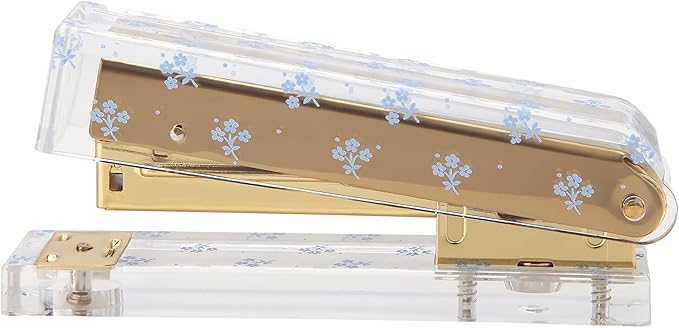 Laura Ashley Heirloom Cottage Mini Stapler – Stylish Gold & Acrylic Desk Stapler with Floral Accents – Compact 5” Aesthetic Office Stapler for Home, School & Work – Gift-Ready Packaging