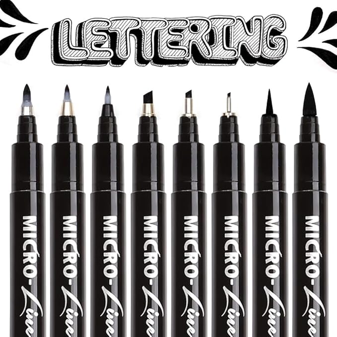 dainayw Calligraphy Brush Pen, Hand Lettering Pens, 8 Size Black Markers Set for Artist Sketch, Technical, Writing, Art Drawing