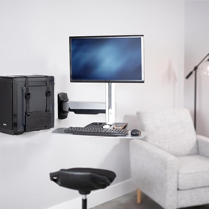 VIVO Single Monitor and Keyboard Counterbalance Sit-Stand Wall Mount, Ergonomic Standing Transition Workstation STAND-SIT1W