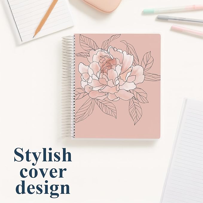 Erin Condren Journal for Women 8.5" x 11" Spiral Bound College Ruled Notebook - Flora Peony. 160 Lined Page Note Taking & Writing Notebook. 80 lb. Thick Mohawk Paper. Stickers Included