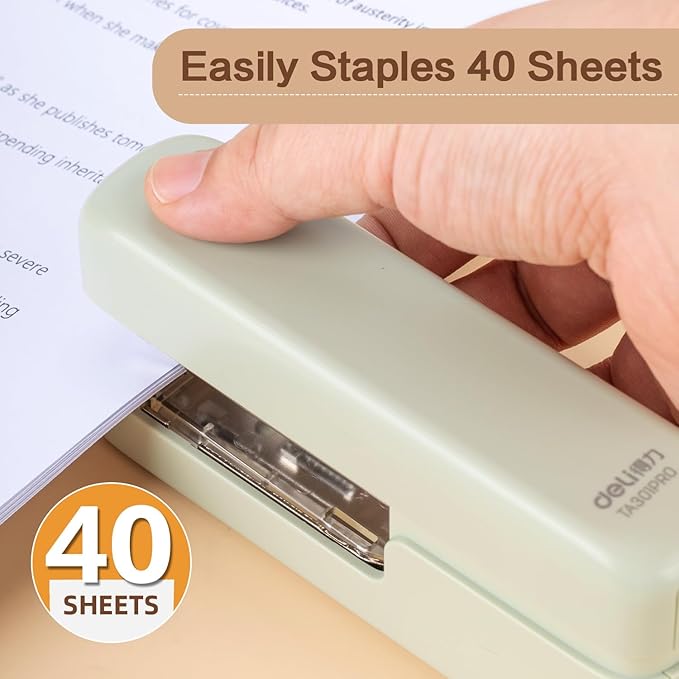 deli Stapler, Desktop Staplers with Integrated Staple Remover, 45 Sheet Capacity Office Stapler, Green