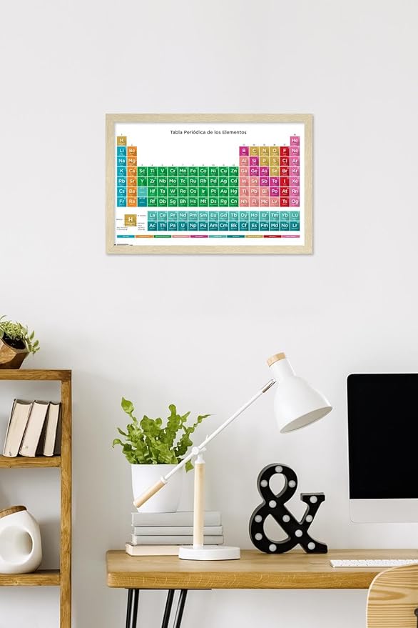 Periodic Table Of Elements - Spanish Wall Poster, 22.4L" x 14.7W", Blonde Framed Version