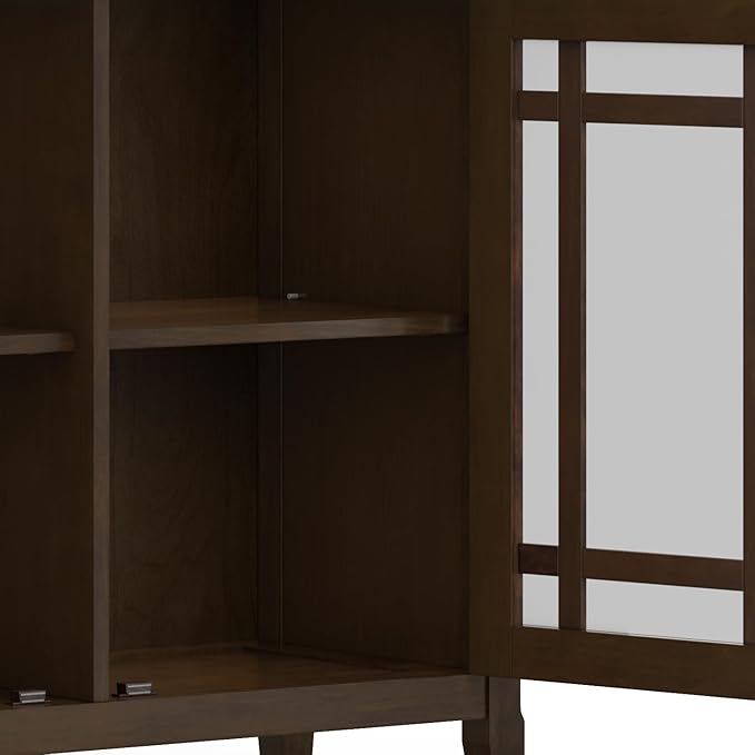 SIMPLIHOME Bedford Storage Cabinet - 62 inch Wide Solid Wood Sideboard Cabinet in Dark Tobacco Brown, Transitional Buffet for Living Room, Dining Room, or Entryway with Glass Doors and Shelves