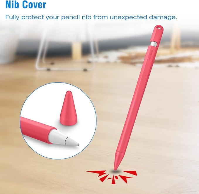 Fintie Silicone Sleeve Compatible with Apple Pencil 1st Generation, Ultra Light Pen Skin Case Cover Soft Protective Pencil Grip Holder with 2 Nib Covers & Cable Adapter Tether, Watermelon