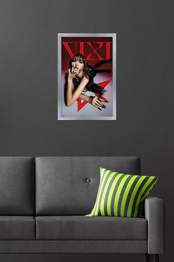 LISA - VIXI Red Star Wall Poster, 22.4L" x 14.7W", Silver Framed Version