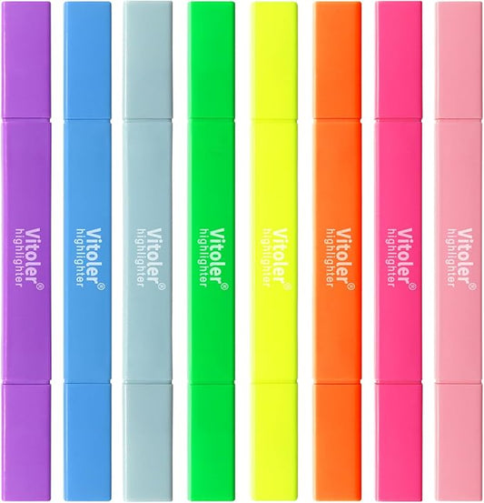 Vitoler Highlighters,Dual Tip Highlighters Vibrant Colors,8 Pack Soft Tip Highlighter Set for School Office Supplies