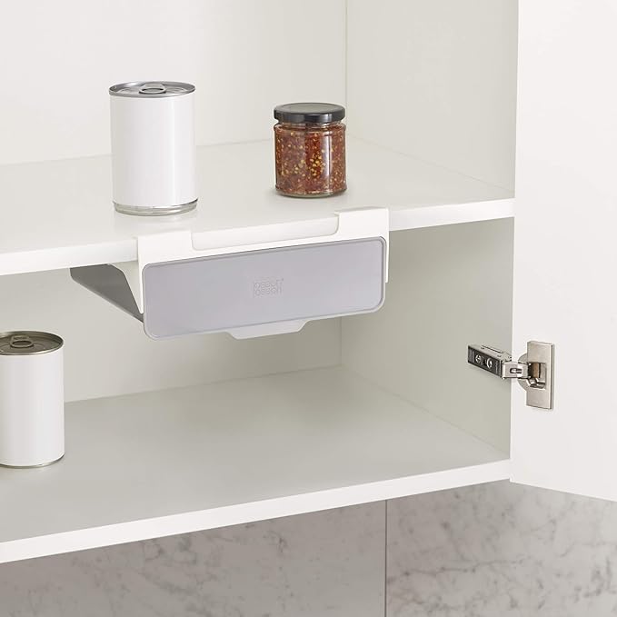 Joseph Joseph CupboardStore Under Shelf Drawer Kitchen Cabinet Storage Organizer, Space Saving, Gray/ White