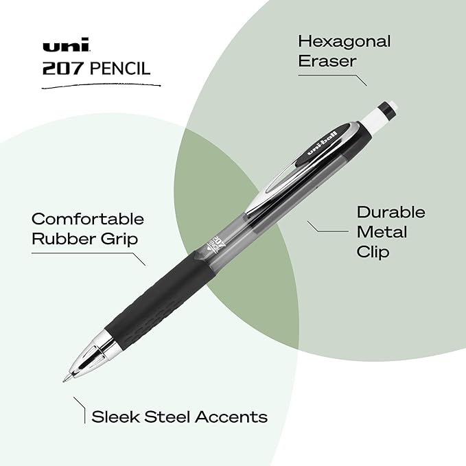 uniball 207 Mechanical Pencil, 0.7 Mm, Hb (#2), Black Lead, Black Barrel, Dozen