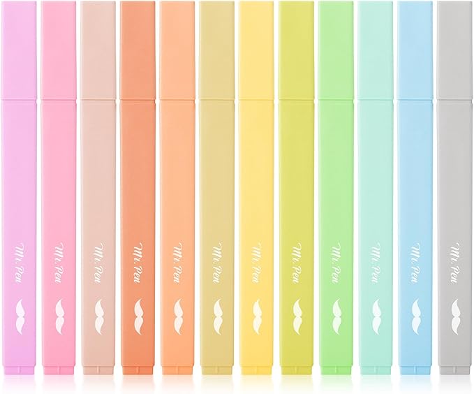 Mr. Pen Aesthetic Highlighters - 12 pcs, Chisel Tip, Macaron Colors, Cute Bible Highlighters No Bleed