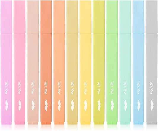 Mr. Pen Aesthetic Highlighters - 12 pcs, Chisel Tip, Macaron Colors, Cute Bible Highlighters No Bleed