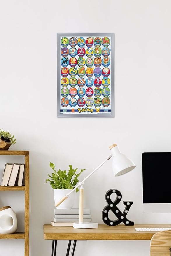 Pokémon: All-Time Favorites - Grid Wall Poster, 22.4L" x 14.7W", Silver Framed Version
