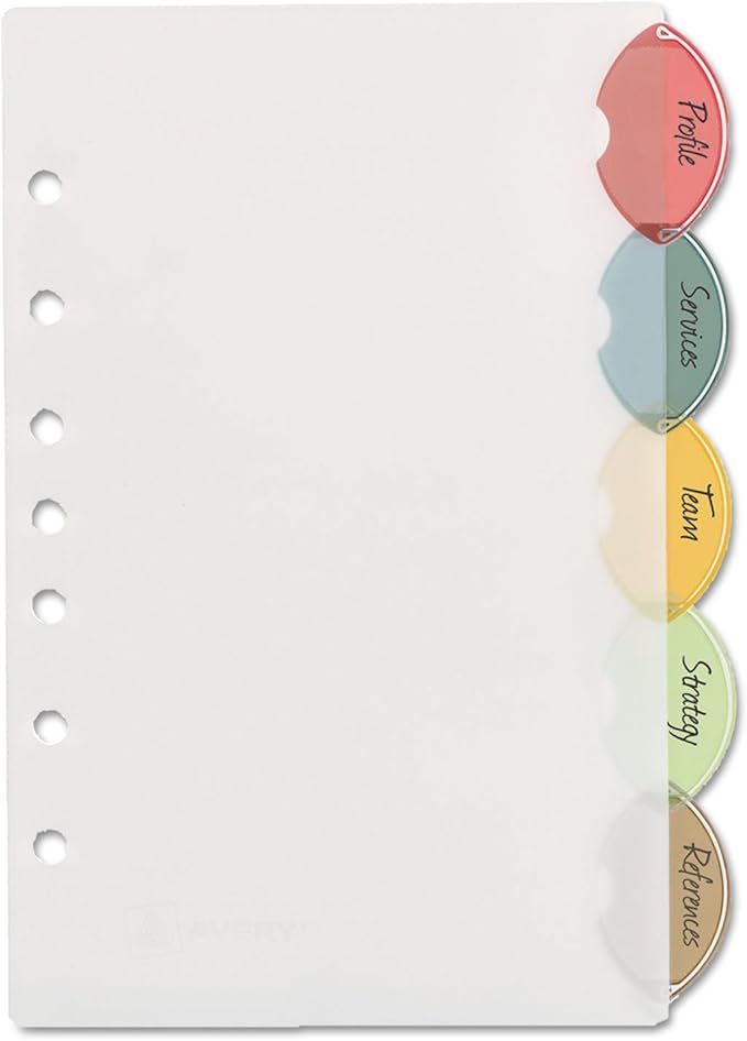 Avery 11118 Mini Dividers, 5/ST, 5-1/2-Inch x8-1/2-Inch, 7-Hole Punch, Multi