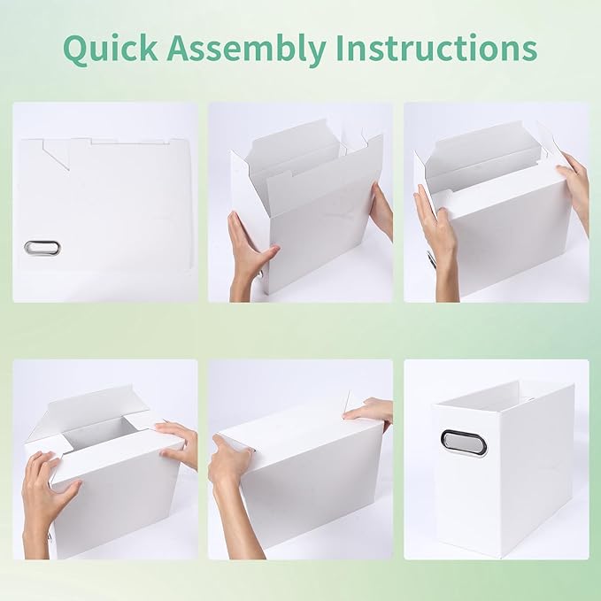 Collapsible File Organizer Box with Handle,12.20x5.11x9.84Inches, Filing Organizer for Home or Office, Small Portable File Box(4 Packs, White)