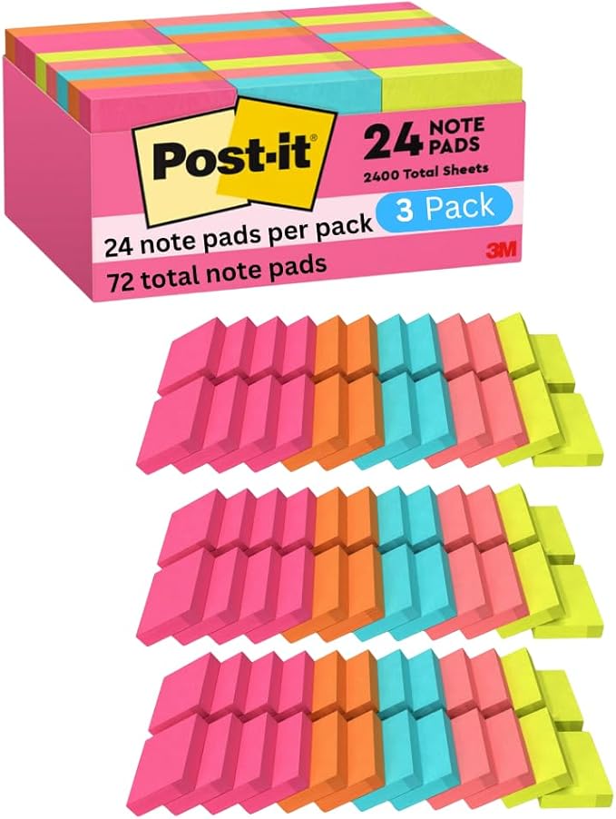 Post-it Mini Notes, 1 3/8 x 1 7/8 in, 24 Pads, America's #1 Favorite Sticky Notes, Poptimistic Post-it Notes, Power Pink, Aqua Blue, Vital Orange, Neon Green, Guava Pink (3 Pack)