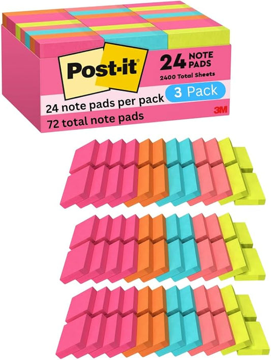 Post-it Mini Notes, 1 3/8 x 1 7/8 in, 24 Pads, America's #1 Favorite Sticky Notes, Poptimistic Post-it Notes, Power Pink, Aqua Blue, Vital Orange, Neon Green, Guava Pink (3 Pack)