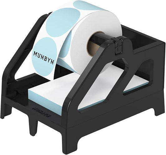 MUNBYN Label Holder for Rolls and Fan-Fold Labels, Thermal Sticker Roll Holder for Desktop Thermal Printer Shipping Supplies Industrial Paper, Black