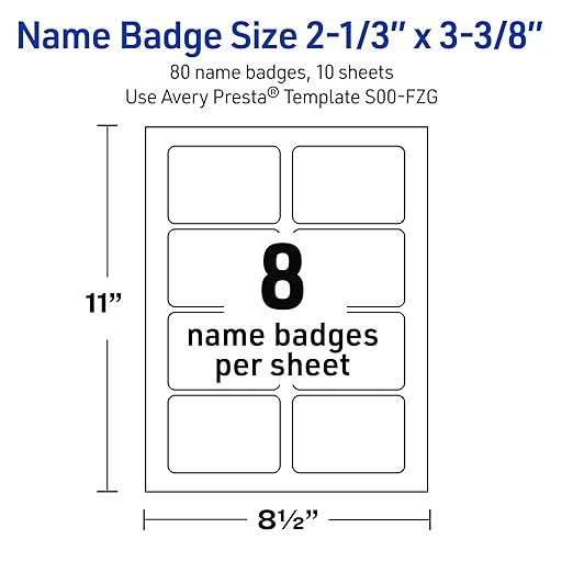 Avery Printable Adhesive Name Badges, 2-1/3" x 3-3/8", Pre-Printed Black Border with Metallic Gold Flourish Design, Matte White, Laser & Inkjet Compatible, 80 Total