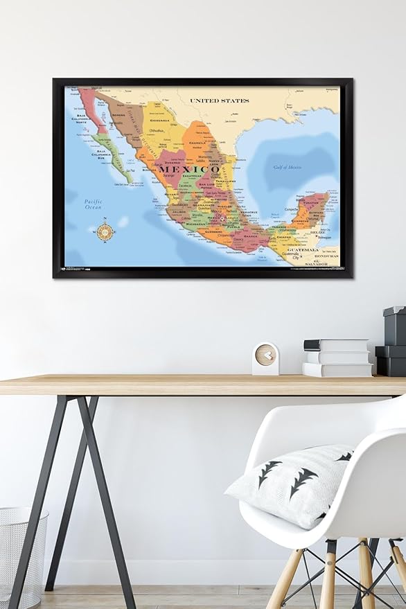 Trends International Map - Mexico Wall Poster, 22.375" x 34", Black Framed Version
