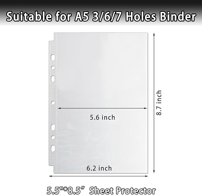 40 Pack Sheet Protectors 5.5x8.5 Inch, 80 Pockets Photocard Sleeves for A5 Binder 6 Ring - Ultra Clear Polypropylene for Travel Organizer & Scrapbooking