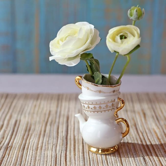 Kate Aspen Vintage Tea Party Antique Look Mini Ceramic Bud Vases (3.7 Inch Tall - Set of 2), Party Favor, Take Home Gift, Wedding Decoration, Table Decor, Bridal Shower Decorations (23263NA)