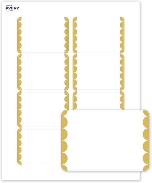 Avery Printable Rectangle Adhesive Name Tags, Gold Dots Edge Design, 2-1/3" x 3-3/8", Matte White Removable Name Tags, Laser/Inkjet, 80 Total, Great for Name Badges