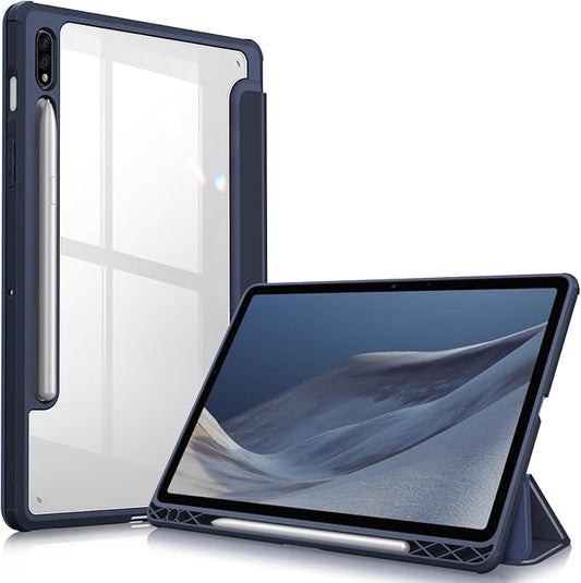 Fintie Hybrid Slim Case for Samsung Galaxy Tab S8/Tab S7 11 Inch (Model SM-X700/X706/T870/T875/T878) with S Pen Holder, Shockproof Cover with Clear Transparent Back Shell, Navy