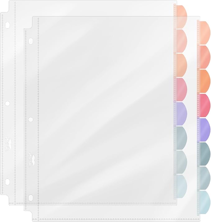 Mr. Pen- Clear Sheet Protectors with Tabs, 8 Tabs, 2 Sets, Clear Plastic Dividers for 3 Ring Binder, Insertable Index Page Divider Multicolor Tabs