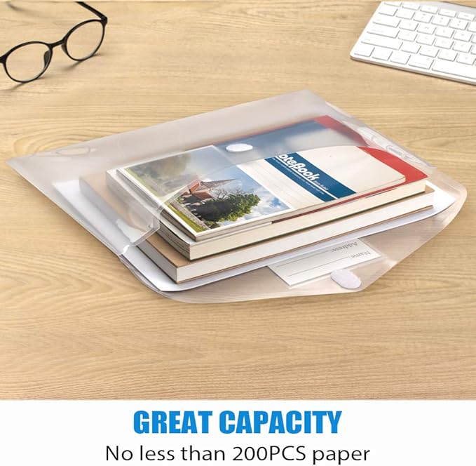 Sooez 24 Pack Plastic Envelopes Poly Envelopes, Clear Document File Folders US Letter A4 Size File Envelopes with Label Pocket for School Home Work Office Organization, Clear