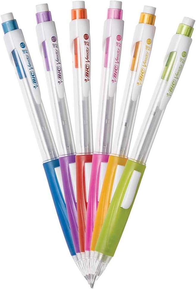BIC Velocity Side Clic Mechanical Pencils, With Colorful Barrel, Medium Point (0.7mm), 4-Count Pack Mechanical Pencils With Eraser and Lead Refills