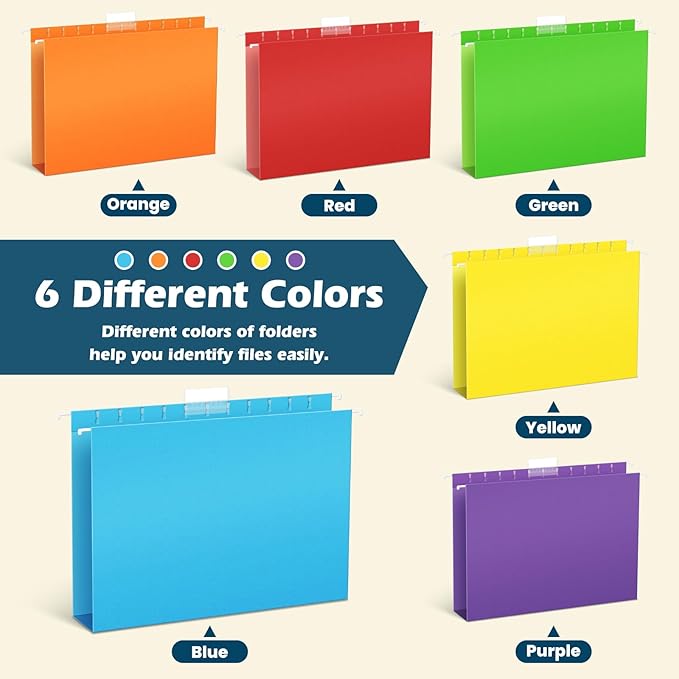 V-Opitos 96 Pack 1 Inch Expansion Hanging File Folders, Letter Size Hanging Folders with 1/5-Cut Adjustable Tab, Extra Capacity Hanging File Folders, Ideal School Classroom, Office Supplies