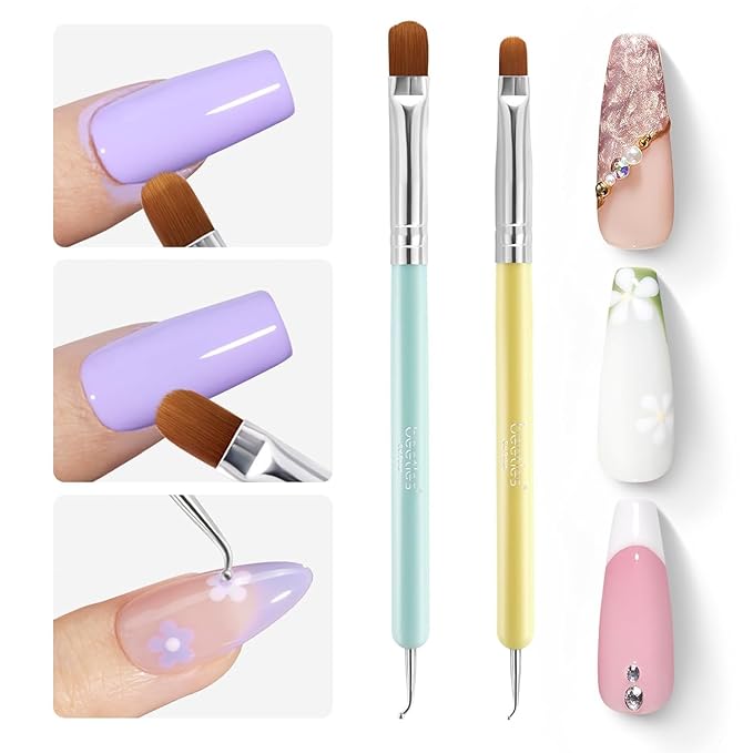 Beetles Nail Art Clean Up Brushes, 2 PCS Nail Brush with Dotting Tool for Cleaning, Size16+Size 6 Nail Art Design Acrylic Nail Brush design French Tips Tool Nail Brushes For Nail Art Manicure